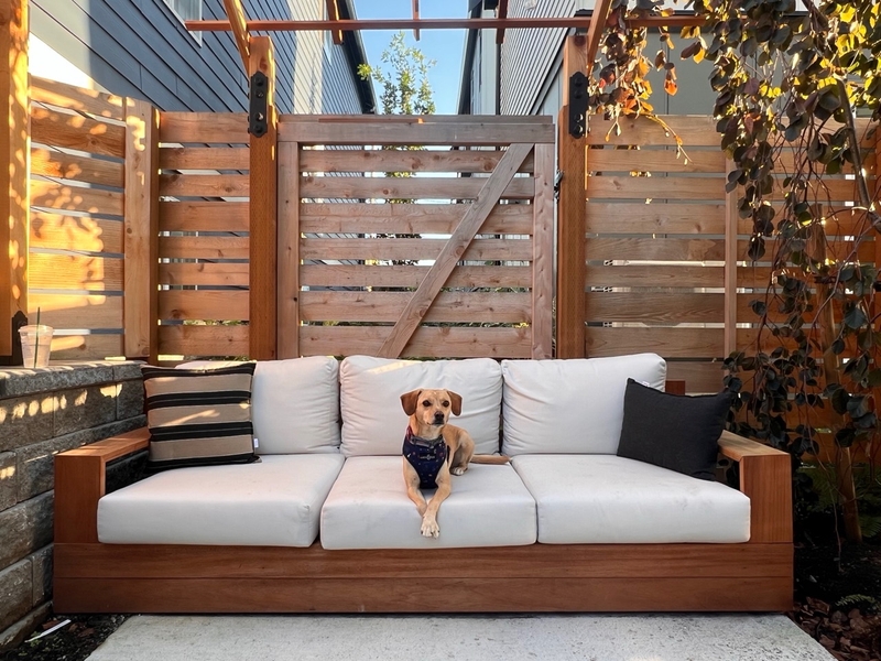 Outdoor couch with dog